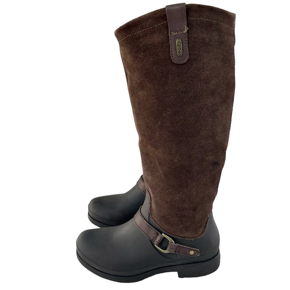 CROCS Brown Suede + Rubber Equestrian Tall Boots 7